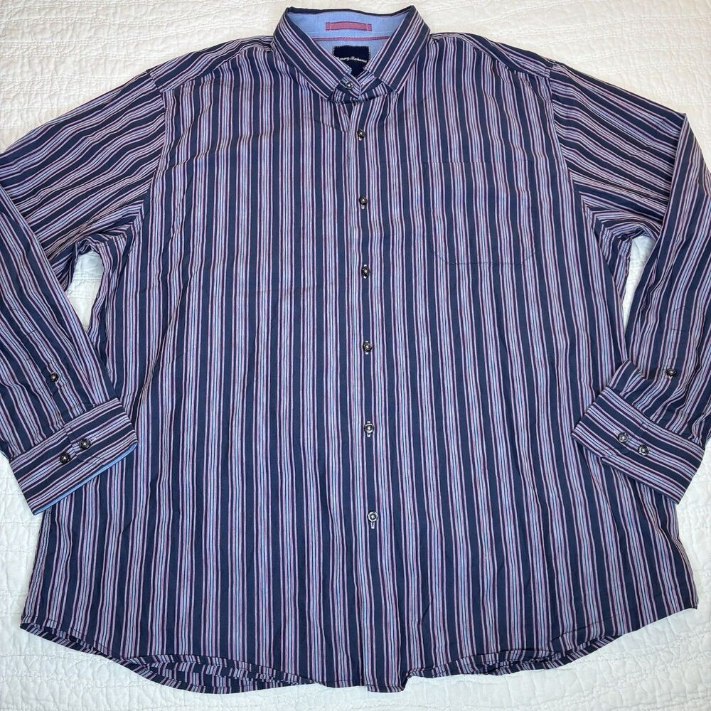 Tommy Bahama 100% cotton mens vertical striped button up shirt long sleeve XXL